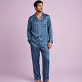 Men Silk Lake Blue Pajamas Set