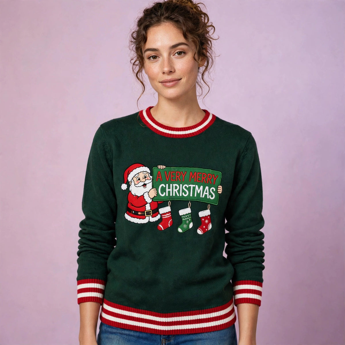 Women  Long-Sleeved Round Collar Christmas Ugly Sweater