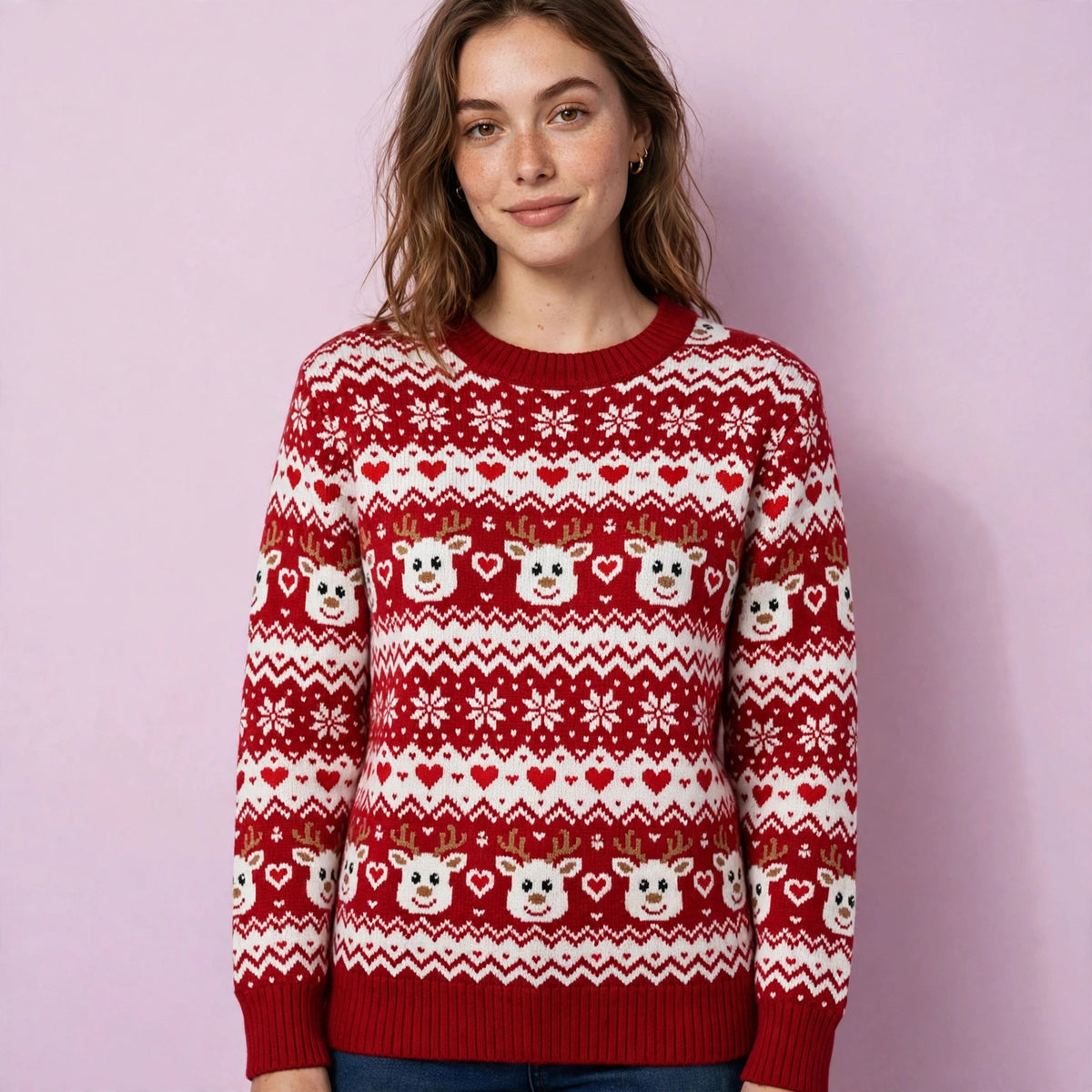 Women Round Neck Wind Printed Christmas Ugly Sweater