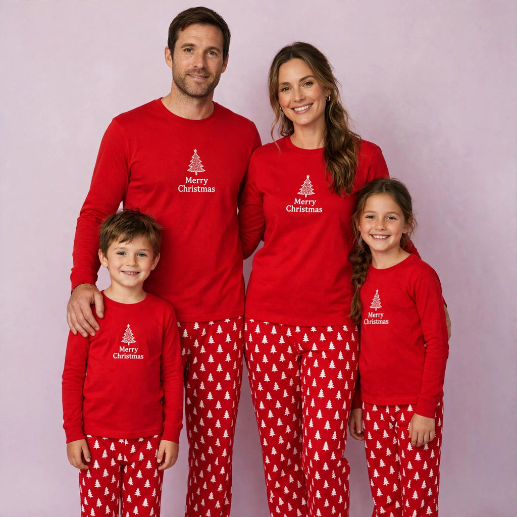 Red Christmas Tree Long-Sleeved Pajama Set