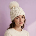 Women Braided Beanie for Holidays With Removable Pom-pom