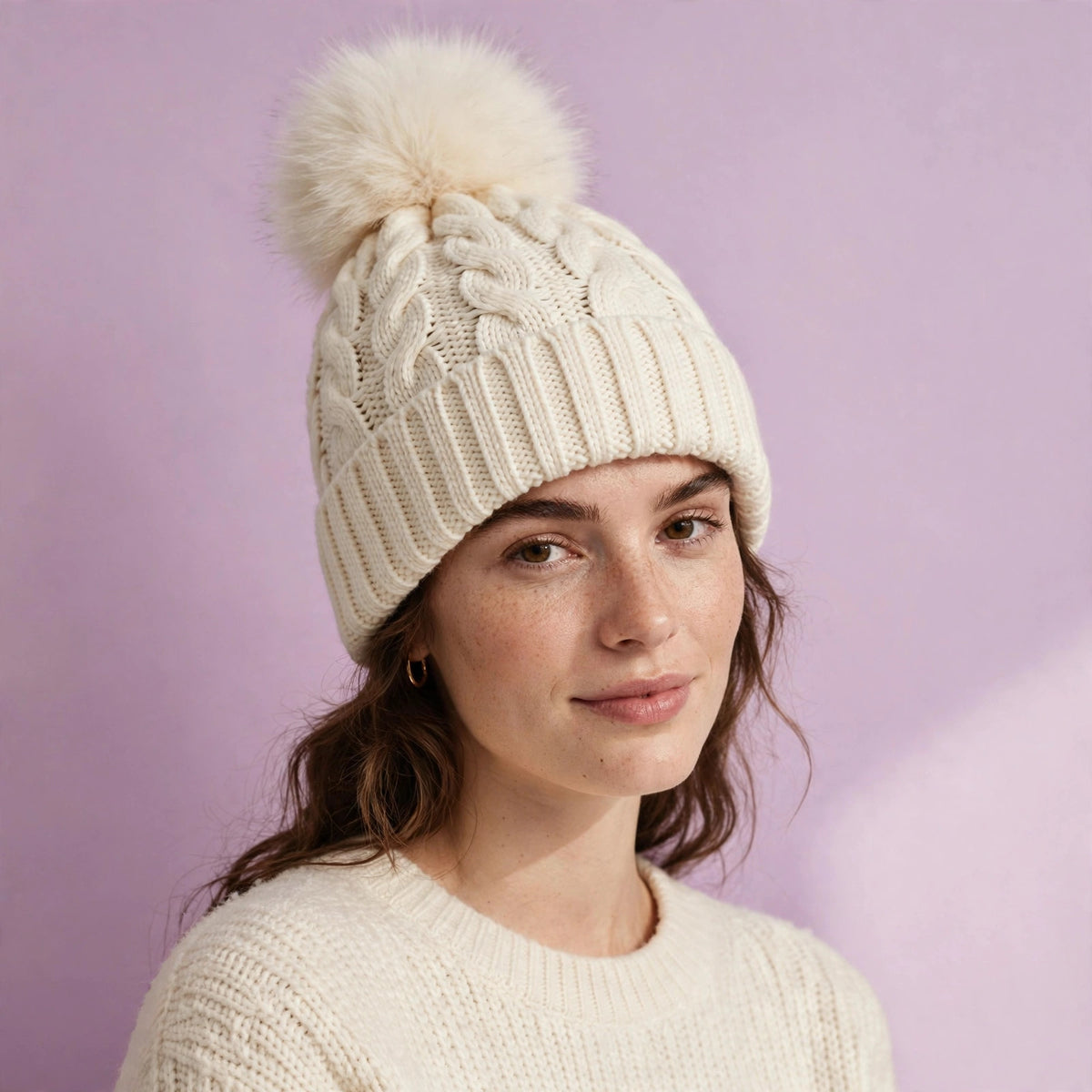 Women Braided Beanie for Holidays With Removable Pom-pom
