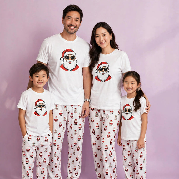 White Santa Sunglasses Matching Family Pajamas