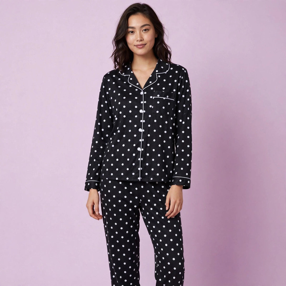 Black Wave Point Pajamas Set