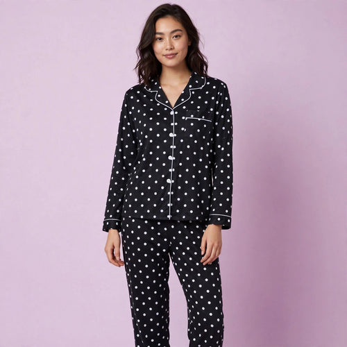 Black Wave Point Pajamas Set