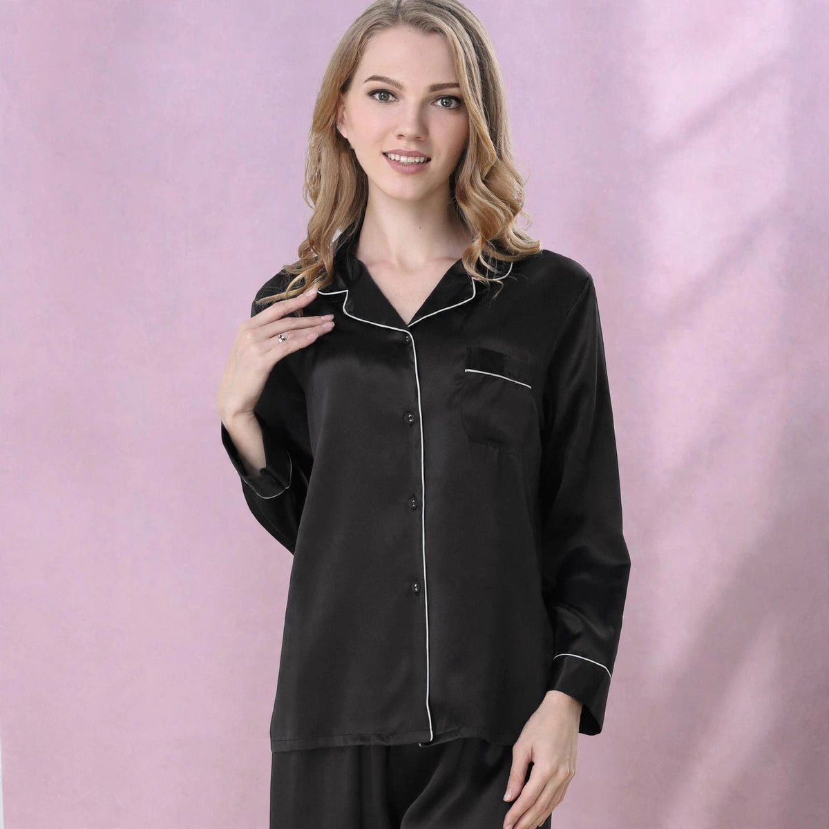 Black Women Silk Sleep Pajamas Set