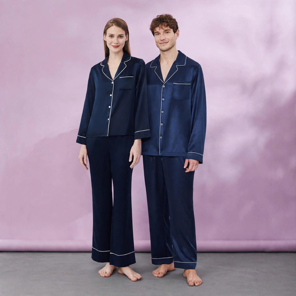 Long Sleeve Silk Couple Matching Pajamas