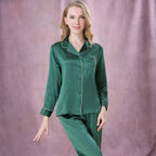 Green Women Silk Sleep Pajamas Set