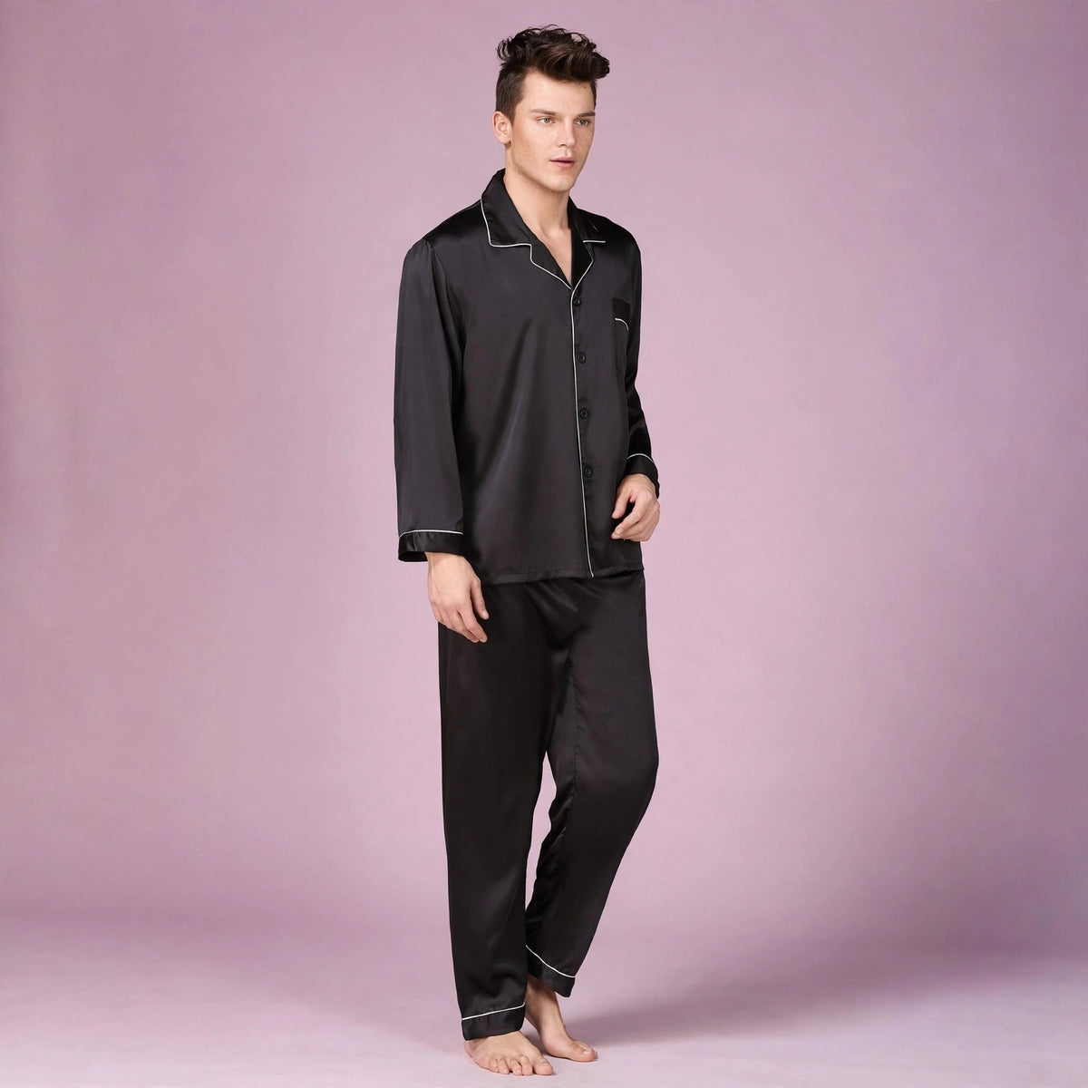 Men Long Sleeve Silk Pajama Set