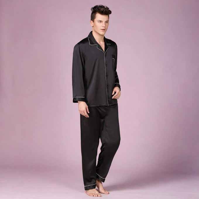 Men Long Sleeve Silk Pajama Set