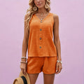 Casual V-Neck Top & Skinny Shorts Set