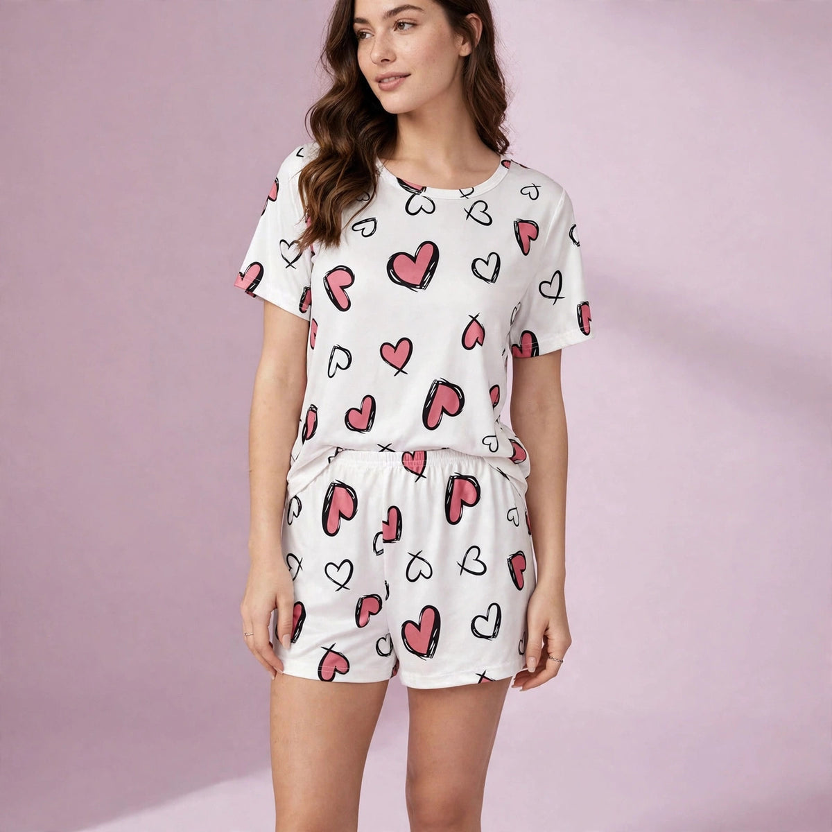 Heart Print Shorts Set