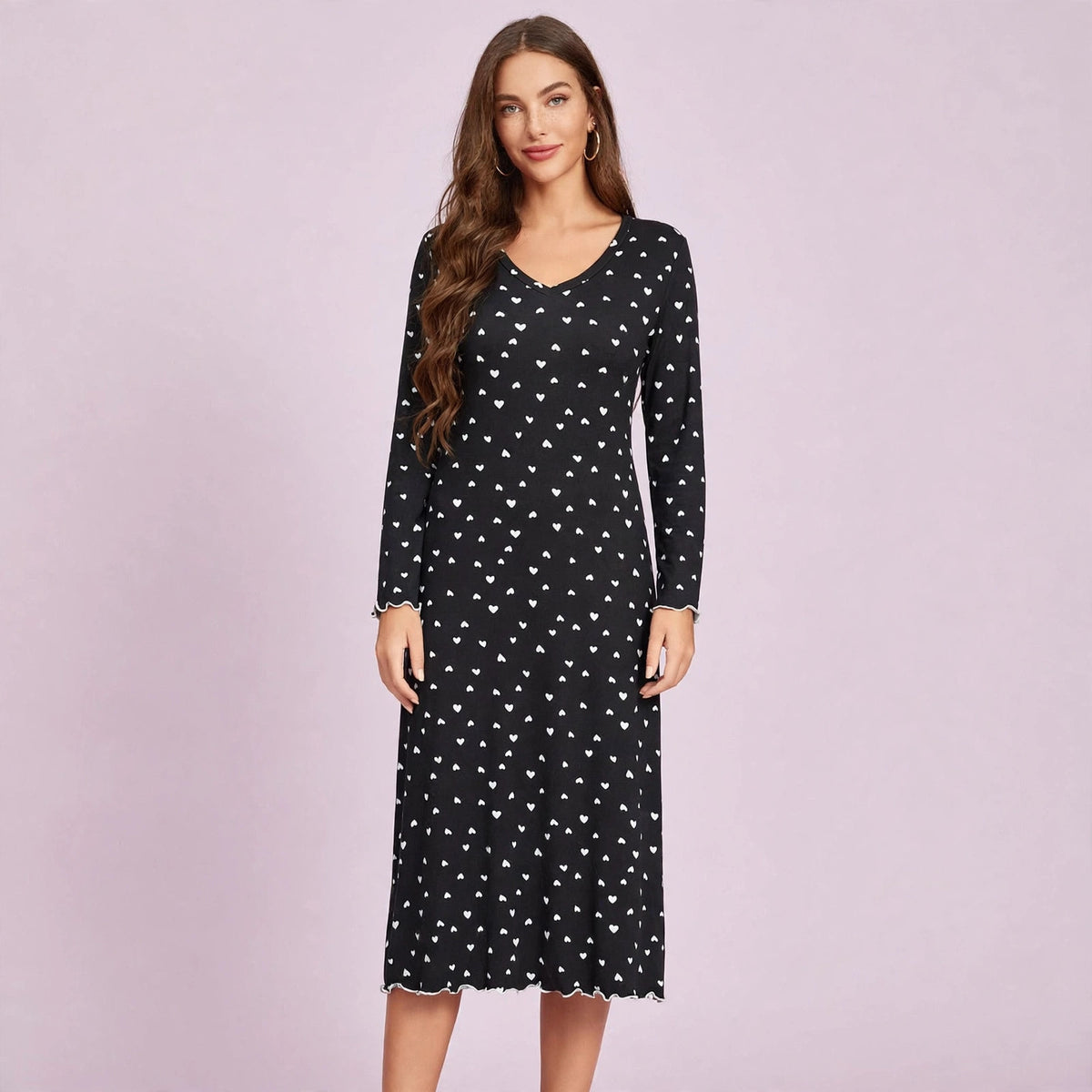 Long Sleeve Heart Shaped Printed Loungewear