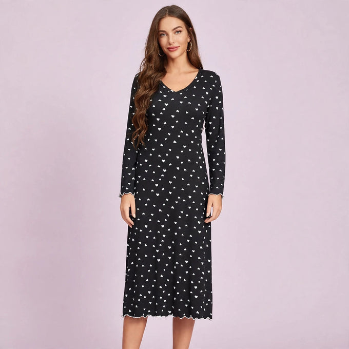 Long Sleeve Heart Shaped Printed Loungewear