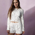 New Casual Round Neck Knitted Long Sleeved Shorts Set