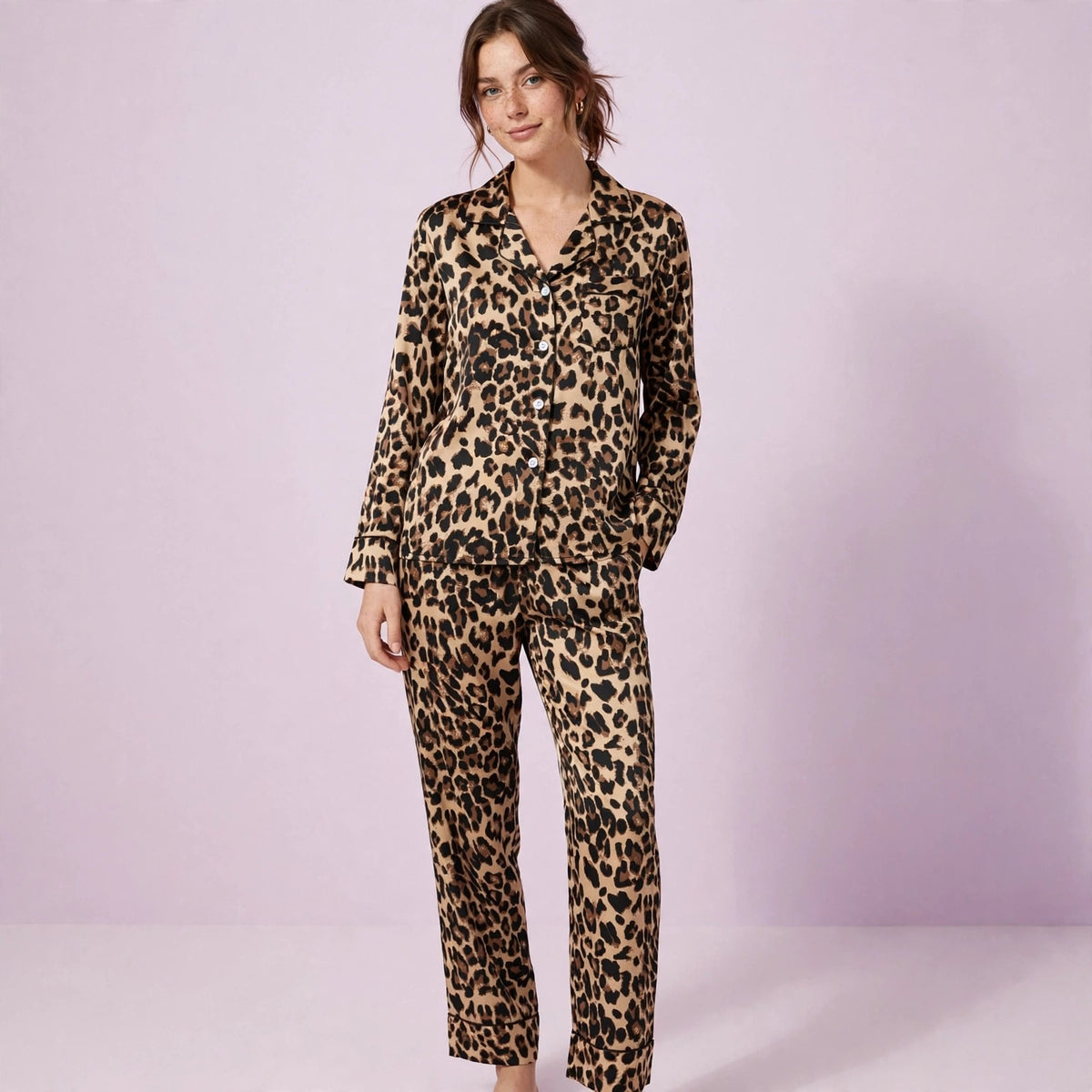 Leopard Print Silk Pajama Set