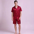 Men Red Silk Pajamas Set