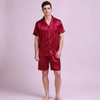 Men Red Silk Pajamas Set