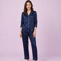 Navy Pocket Rose Silk Pajamas Set