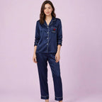 Navy Pocket Rose Silk Pajamas Set