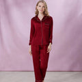 Wine Red Women Silk Sleep Pajamas Set