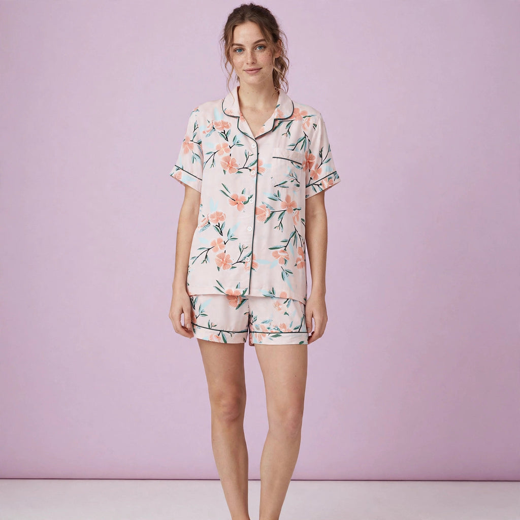 Women's Cotton Short-Sleeved Shorts Pink Pajamas Set