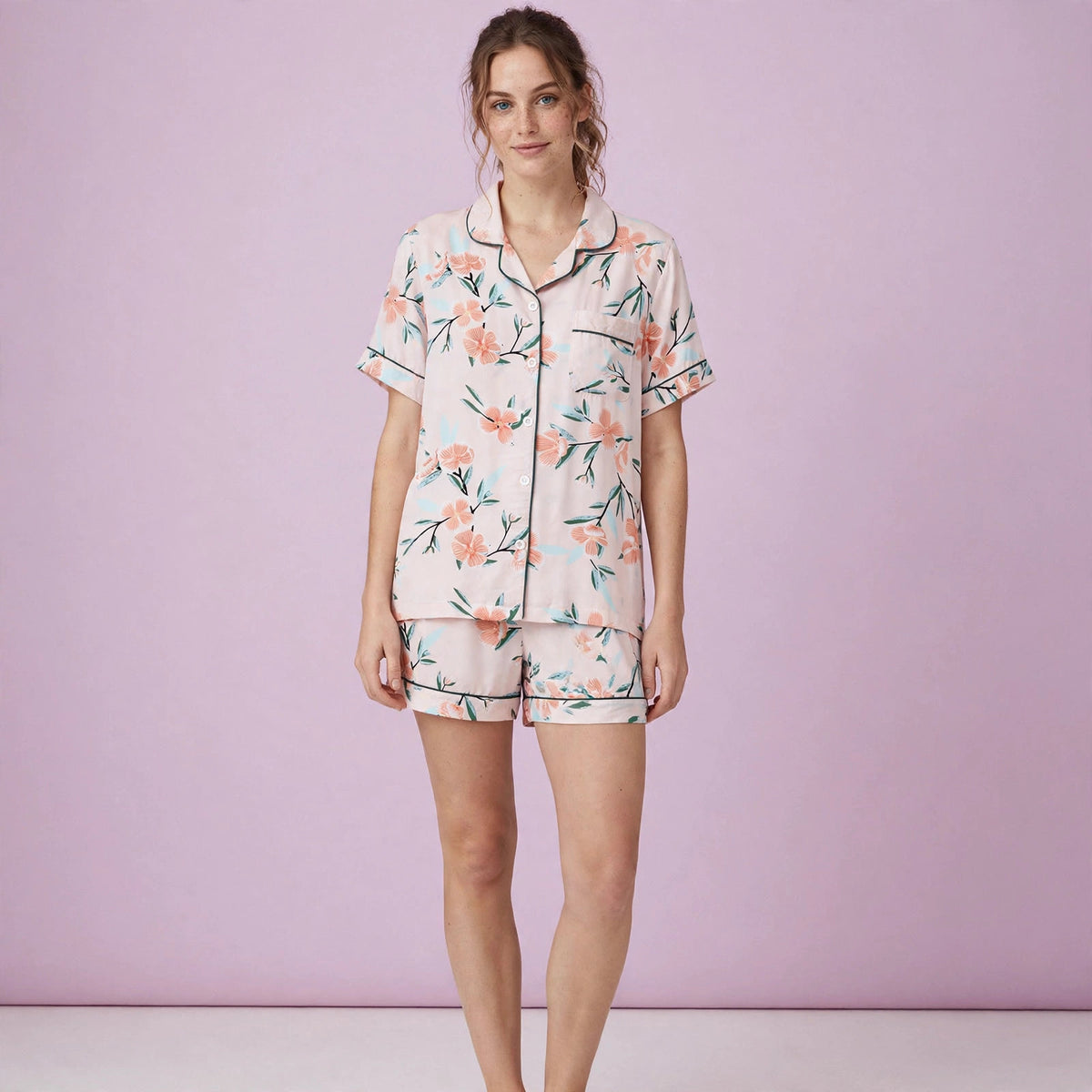 Women's Cotton Short-Sleeved Shorts Pink Pajamas Set